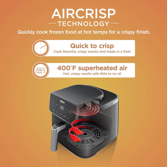 Ninja Air Fryer | 5 QT Capacity fit up to 4lbs of Fries | 5-in-1 Air Fry, Bake, Roast, Reheat, & Dehydrate | 400°F | Air Crisp Technology | 1750 Watts | Nonstick Basket & Crisper Plate | Grey | AF142