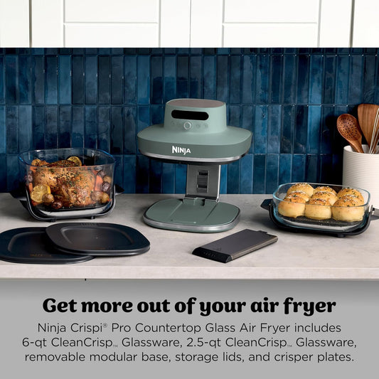 Ninja Crispi Pro 6 in 1 Glass Air Fryer, 6 Quarts, 2.5 Quarts, Glass Container with Lid, Non-Toxic, Meal Prep, Microwave, Freezer and