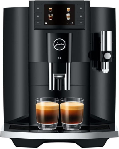Jura E8 Automatic Coffee Machine with 17 Coffee Specialties, 3.5-Inch Color Display, and 3D Brewing Technology (Piano Black)