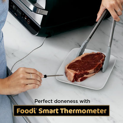 Ninja | Indoor Grill and Air Fryer| Foodi Smart XL | 6-in-1 Grill, Air Fry, Roast, Bake, Broil, Dehydrate & Crisp |Smart Thermometer & Splatter Shield | Dishwasher Safe Parts | Black/Silver | FG551