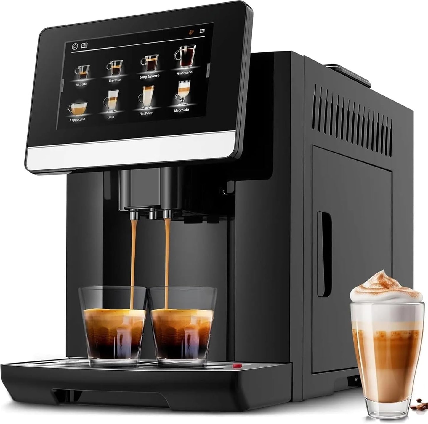 Fully Automatic Espresso Machine With Grinder - 19 Customizable Coffee Options Auto-Cleaning For Easy Maintenance Milk-Foam