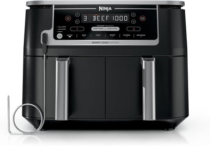 Ninja Foodi Air Fryer w/ Smart Cook Thermometer | 6-in-1 Air Fry, Roast, Bake, Dehydrate & More | DualZone™ Match Cook & Smart Finish, 2 Independent Baskets | XL 10 Qt, Stainless Steel | Black, DZ550