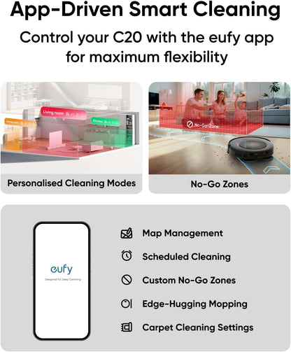 eufy Robot Vacuum Omni C20, 7,000 Pa, 60 Days Self Emptying, Auto Mop Washing, Auto Drying, 3.35" Ultra Slim, Transparent Tanks, Robot Vacuum and Mop Combo