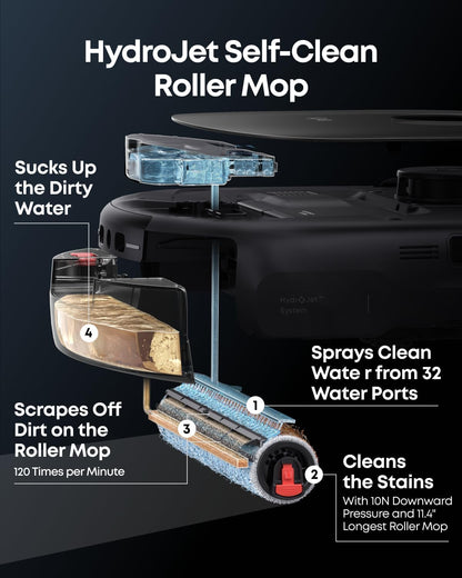 eufy Robot Vacuum E25, 20,000 Pa Suction,HydroJet Always-Clean Roller Mop, All-in-One Robot Vacuum and Mop Combo, Edge-to-Corner Cleaning, Zero-Tangle Design, AI Obstacle Avoidance (Upgraded)
