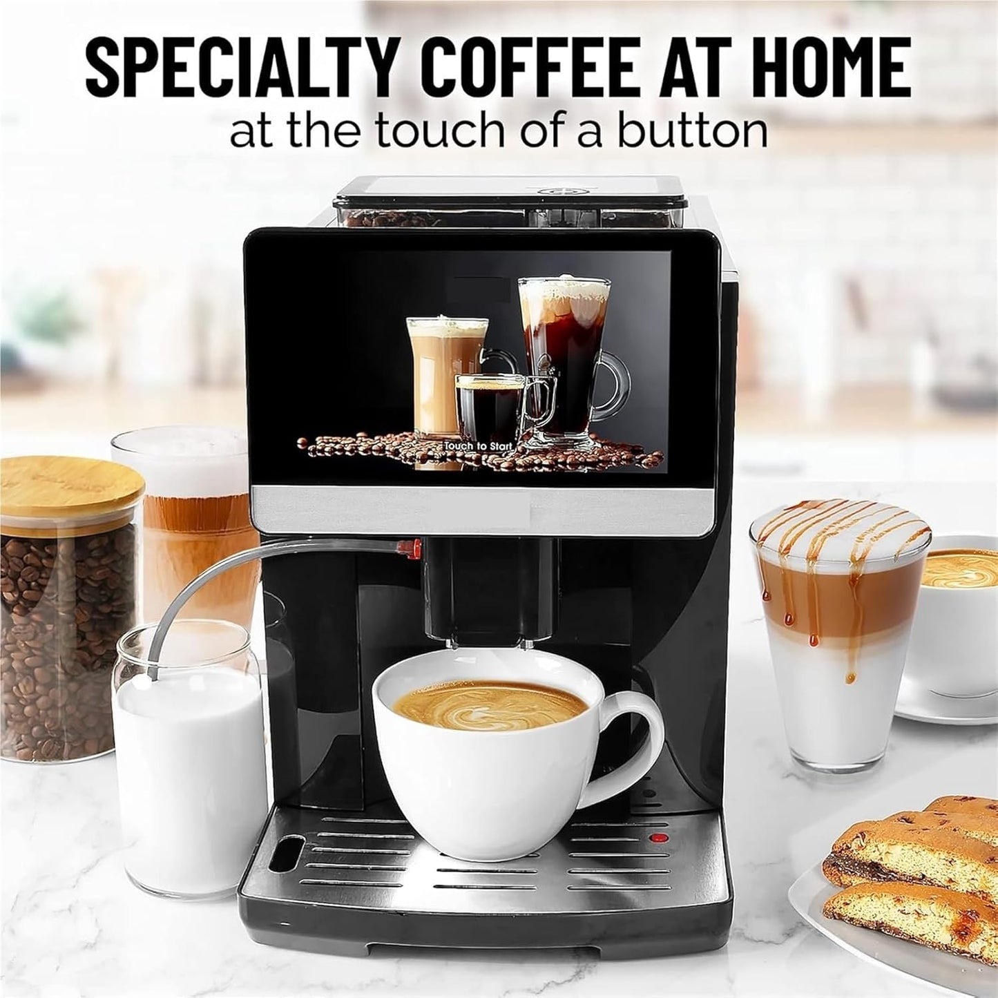 Fully Automatic Espresso Machine With Grinder - 19 Customizable Coffee Options Auto-Cleaning For Easy Maintenance Milk-Foam