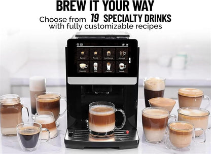 Fully Automatic Espresso Machine With Grinder - 19 Customizable Coffee Options Auto-Cleaning For Easy Maintenance Milk-Foam