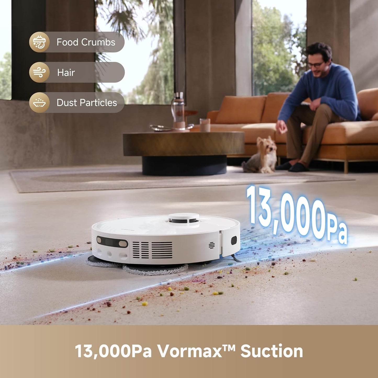 DREAME Govac 401 Robot Vacuum and Mop Combo, 100 Days Self-Emptying Robotic Vacuum, 13,000Pa Suction, Auto Mop Wash & Heat Dry, 10.5mm Auto-Lift Robot Vacuum Cleaner for Pet Hair/Carpet/Hard Floor