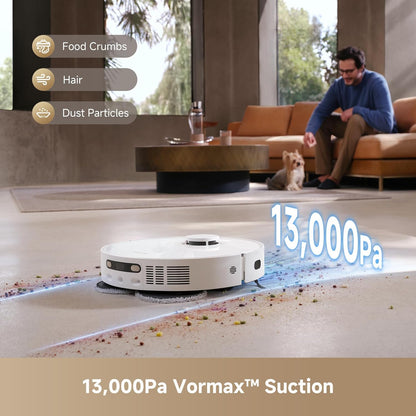 DREAME Govac 401 Robot Vacuum and Mop Combo, 100 Days Self-Emptying Robotic Vacuum, 13,000Pa Suction, Auto Mop Wash & Heat Dry, 10.5mm Auto-Lift Robot Vacuum Cleaner for Pet Hair/Carpet/Hard Floor
