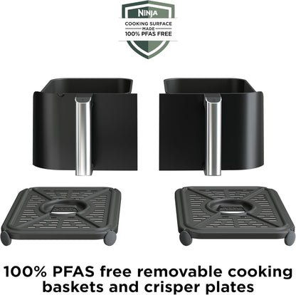 Ninja Foodi Air Fryer w/ Smart Cook Thermometer | 6-in-1 Air Fry, Roast, Bake, Dehydrate & More | DualZone™ Match Cook & Smart Finish, 2 Independent Baskets | XL 10 Qt, Stainless Steel | Black, DZ550