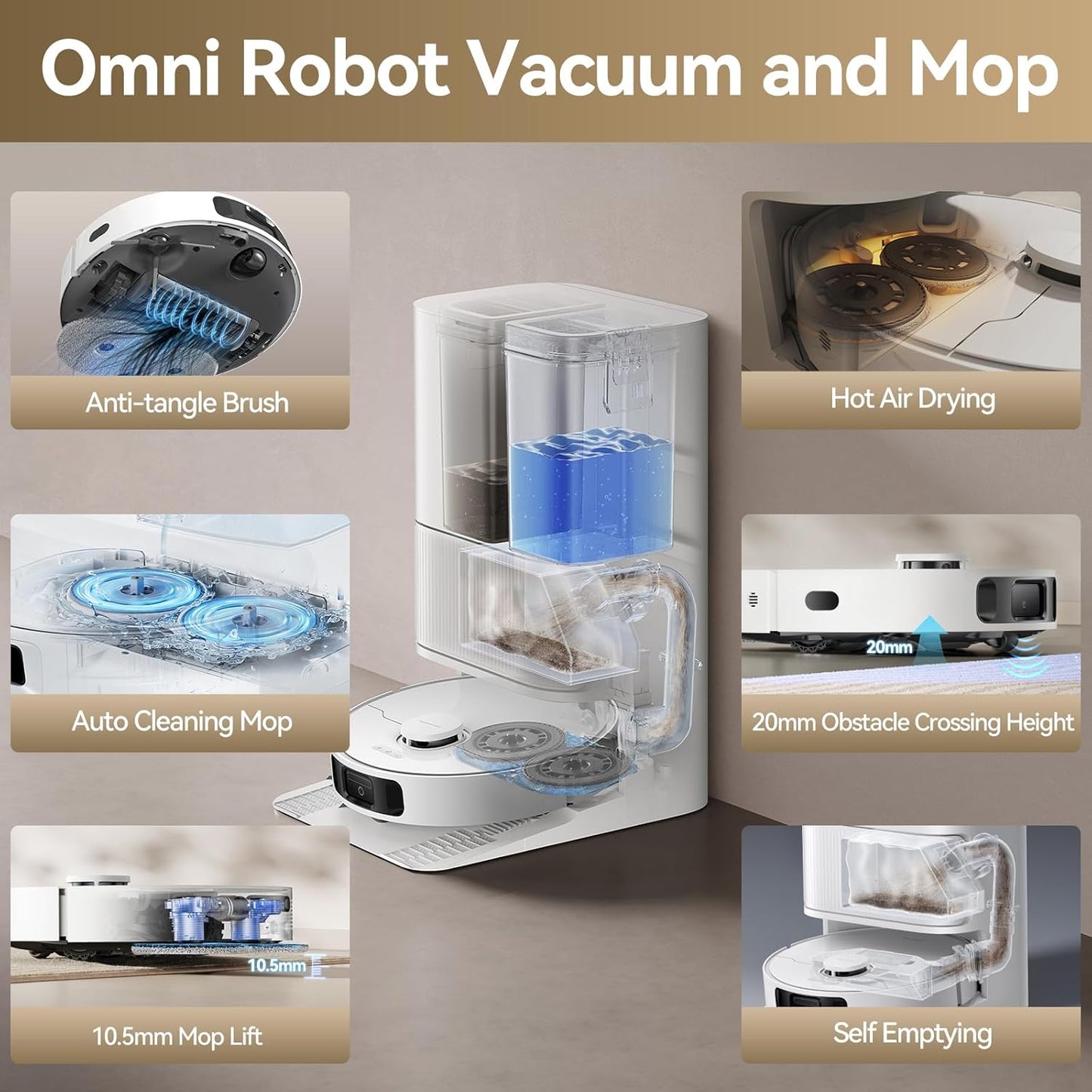 DREAME Govac 401 Robot Vacuum and Mop Combo, 100 Days Self-Emptying Robotic Vacuum, 13,000Pa Suction, Auto Mop Wash & Heat Dry, 10.5mm Auto-Lift Robot Vacuum Cleaner for Pet Hair/Carpet/Hard Floor