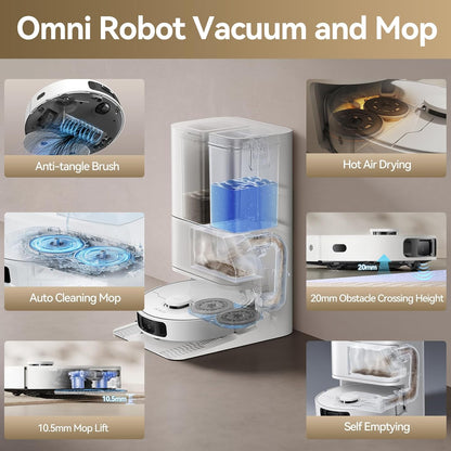DREAME Govac 401 Robot Vacuum and Mop Combo, 100 Days Self-Emptying Robotic Vacuum, 13,000Pa Suction, Auto Mop Wash & Heat Dry, 10.5mm Auto-Lift Robot Vacuum Cleaner for Pet Hair/Carpet/Hard Floor