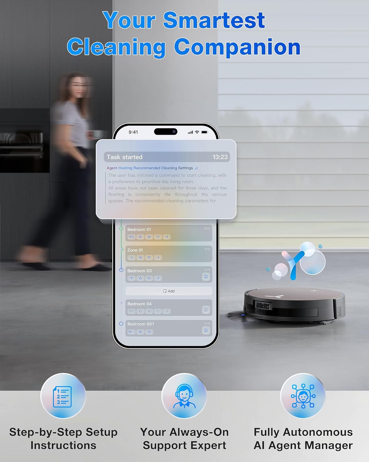 ECOVACS DEEBOT X11 PRO Omni Robot Vacuum and Mop, 19,500Pa Blast Suction, Instant Self-Cleaning Roller Mop, Zero-Tangle, Auto-Lift Mop for Carpet & Spill Protection, GaN Fast Charging for Large Homes