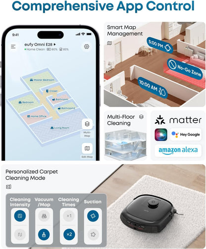 eufy Robot Vacuum E28, 20,000 Pa Suction, Roller Mop with HydroJet System, Portable Carpet for Deep Cleaning,All-in-One Robot Vacuum and Mop Combo, Zero-Tangling, Corner-to-Edge Cleaning (Upgraded)