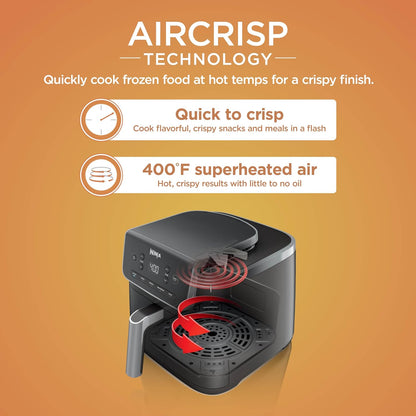 Ninja Air Fryer | 5 QT Capacity fit up to 4lbs of Fries | 5-in-1 Air Fry, Bake, Roast, Reheat, & Dehydrate | 400°F | Air Crisp Technology | 1750 Watts | Nonstick Basket & Crisper Plate | Grey | AF142