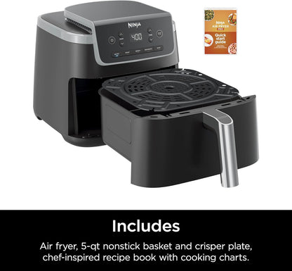Ninja Air Fryer | 5 QT Capacity fit up to 4lbs of Fries | 5-in-1 Air Fry, Bake, Roast, Reheat, & Dehydrate | 400°F | Air Crisp Technology | 1750 Watts | Nonstick Basket & Crisper Plate | Grey | AF142