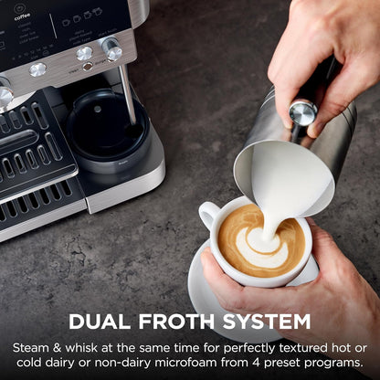 Ninja Luxe Café Premier 3-in-1 Espresso Machine, Drip Coffee, & Rapid Cold Brew | Built-in Coffee Grinder, Hands-Free Milk Frother, Assisted Tamper for Cappuccinos & Lattes | Stainless Steel | ES601
