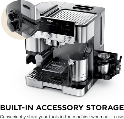 Ninja Luxe Café Premier 3-in-1 Espresso Machine, Drip Coffee, & Rapid Cold Brew | Built-in Coffee Grinder, Hands-Free Milk Frother, Assisted Tamper for Cappuccinos & Lattes | Stainless Steel | ES601