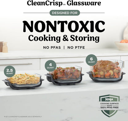 Ninja Crispi Pro 6 in 1 Glass Air Fryer, 6 Quarts, 2.5 Quarts, Glass Container with Lid, Non-Toxic, Meal Prep, Microwave, Freezer and
