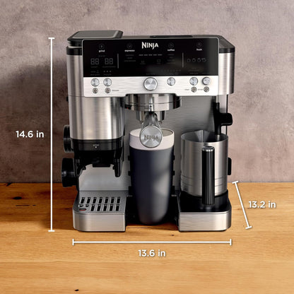 Ninja Luxe Café Premier 3-in-1 Espresso Machine, Drip Coffee, & Rapid Cold Brew | Built-in Coffee Grinder, Hands-Free Milk Frother, Assisted Tamper for Cappuccinos & Lattes | Stainless Steel | ES601