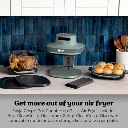 Ninja Crispi Pro 6 in 1 Glass Air Fryer, 6 Quarts, 2.5 Quarts, Glass Container with Lid, Non-Toxic, Meal Prep, Microwave, Freezer and