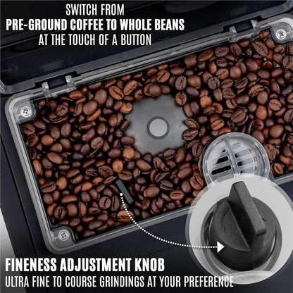 Fully Automatic Espresso Machine With Grinder - 19 Customizable Coffee Options Auto-Cleaning For Easy Maintenance Milk-Foam