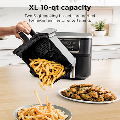 Ninja Foodi Air Fryer w/ Smart Cook Thermometer | 6-in-1 Air Fry, Roast, Bake, Dehydrate & More | DualZone™ Match Cook & Smart Finish, 2 Independent Baskets | XL 10 Qt, Stainless Steel | Black, DZ550