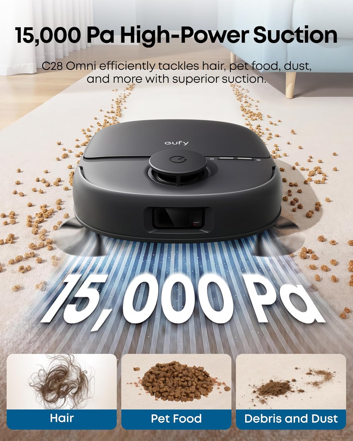 eufy C28 Robot Vacuum and Mop Combo,15,000 Pa Suction, HydroJet Self-Cleaning Roller Mop, Upgraded from X10 Pro, Zero-Tangle Design for Pet Hair, Auto Mop Washing&Drying, Self-Emptying&Refilling