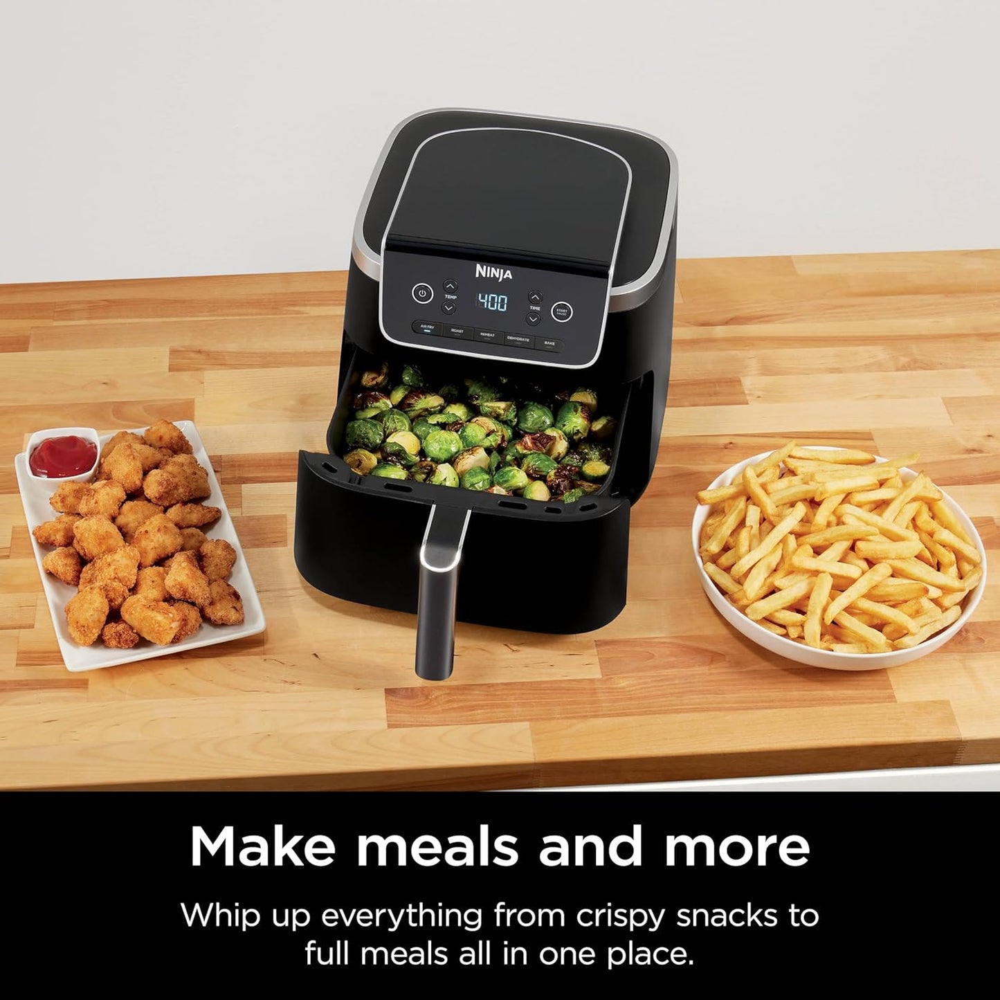 Ninja Air Fryer | 5 QT Capacity fit up to 4lbs of Fries | 5-in-1 Air Fry, Bake, Roast, Reheat, & Dehydrate | 400°F | Air Crisp Technology | 1750 Watts | Nonstick Basket & Crisper Plate | Grey | AF142