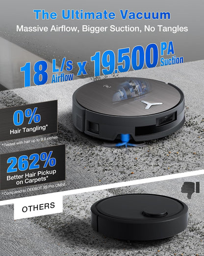 ECOVACS DEEBOT X11 PRO Omni Robot Vacuum and Mop, 19,500Pa Blast Suction, Instant Self-Cleaning Roller Mop, Zero-Tangle, Auto-Lift Mop for Carpet & Spill Protection, GaN Fast Charging for Large Homes