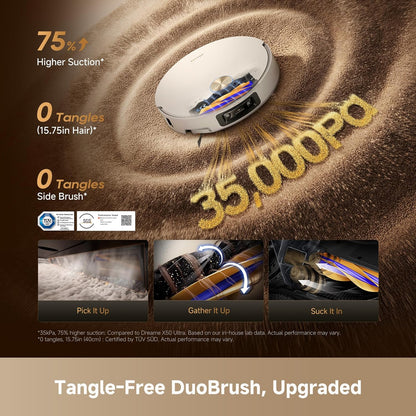 DREAME X60 Max Ultra Complete Robot Vacuum and Mop, Ultra-Thin Design, 35,000Pa Suction, Self Emptying&Refilling, Mop Self-Cleaning, 280+ Obstacle Avoidance, White